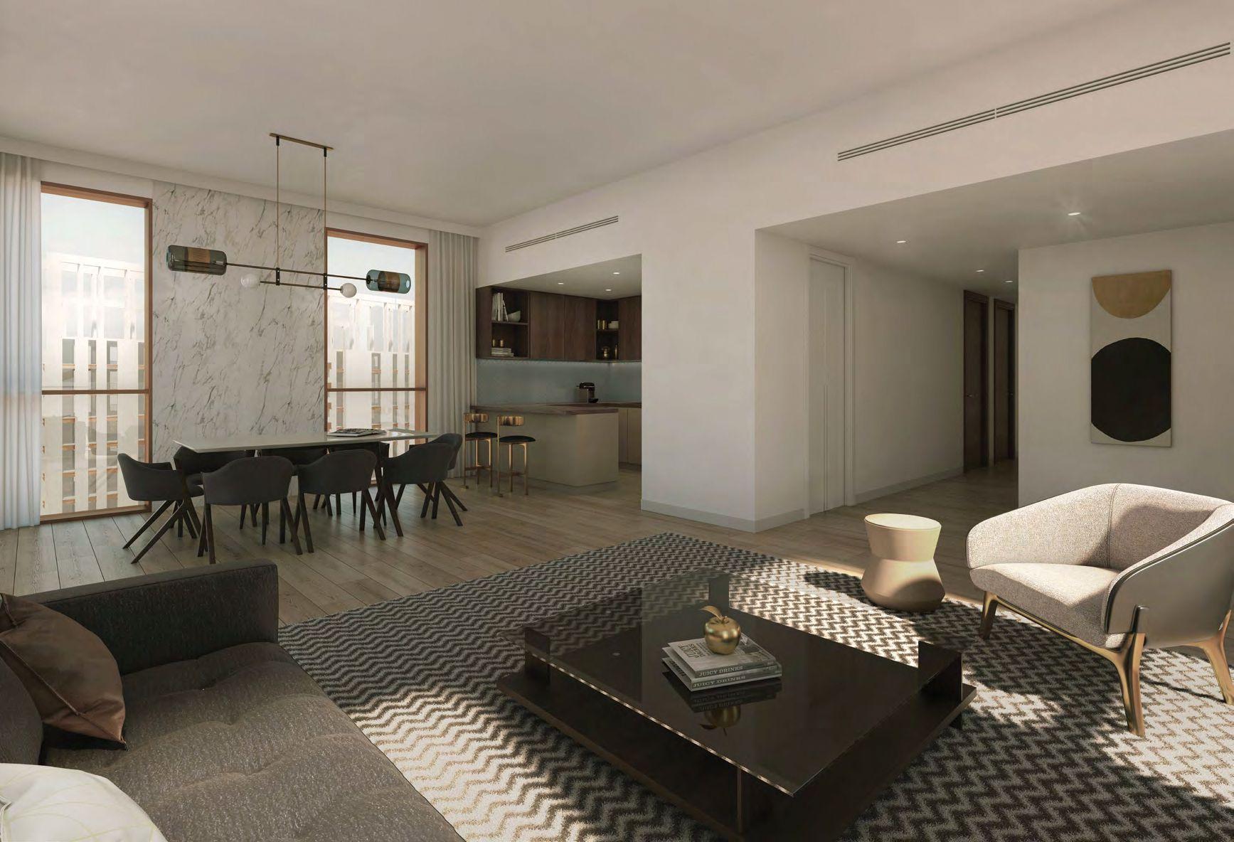 Reflection Tower studio apartment interior with open-plan layout and elegant finishes, Reem Island, Abu Dhabi.